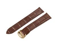 ROUREOX Bracelet de Montre en Cuir Authentique Fermoir à Abattage en Acier Inoxydable Libération Rapide Bracelet de Montre en Cuir pour Cartier Tank Collection-Marron + Or 22mm