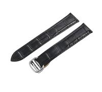 ROUREOX Bracelet de Montre en Cuir Authentique Fermoir en Acier Inoxydable Bracelet de Remplacement en Cuir à Queue Double pour Cartier Tank Collection-Noir + Argent 17mm
