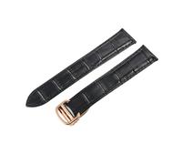 ROUREOX Bracelet de Montre en Cuir Authentique Fermoir en Acier Inoxydable Bracelet de Remplacement en Cuir à Queue Double pour Cartier Tank Collection-Noir + Or Rose 16mm