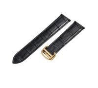 ROUREOX Bracelet de Montre en Cuir Authentique Fermoir en Acier Inoxydable Bracelet de Remplacement en Cuir Homme pour Cartier Tank Collection-Noir + Or 16mm