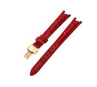 ROUREOX Bracelet de Montre en Cuir Fermoir en Acier Inoxydable Bracelet de Remplacement en Cuir Authentique Femme 12mm pour Tissot 1853 Flamengo Trend Collection T094-Rouge + Or
