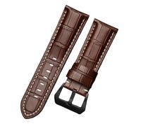ROUREOX Bracelet de Montre en Cuir Véritable Crazy Horse Rétro & Robuste 24mm, Sangle de Remplacement pour Panerai Radiomir & Luminor Series-Marron A+Blanc+Noir 24mm