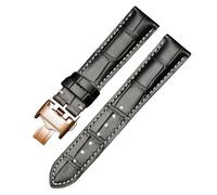ROUREOX Bracelet de Montre en Cuir Véritable Façon Alligator avec Boucle Déployante de Remplacement pour Longines Master Elegant Conquest Series-Noir + Blanc + Or Rose 21 * 18mm