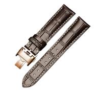 ROUREOX Bracelet de Montre en Cuir Véritable Façon Alligator avec Boucle Déployante de Remplacement pour Longines Master Elegant Conquest Series-Marron + Blanc + Or Rose 19 * 18mm