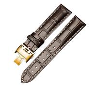 ROUREOX Bracelet de Montre en Cuir Véritable Façon Alligator avec Boucle Déployante de Remplacement pour Longines Master Elegant Conquest Series-Marron + Blanc + Or 21 * 18mm