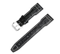 ROUREOX Bracelet de Montre en Cuir Véritable Grain Alligator Rembourré, Bande de Remplacement avec Coutures Contrastées pour IWC Pilot's Watches Collection-Noir + Blanc 21mm