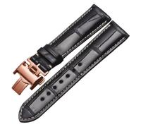 ROUREOX Bracelet en Cuir Authentique Souple Fermoir Papillon Bracelet en Cuir Remplacement Accessoires Réparation pour LONGINES Master Collection-Noir + Or Rose 20mm
