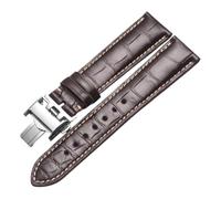 ROUREOX Bracelet En Cuir Authentique Souple Fermoir Papillon Bracelet En Cuir Remplacement Accessoires Réparation pour LONGINES Master Collection-Marron + Argent 20mm