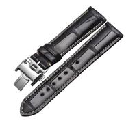 ROUREOX Bracelet en Cuir Authentique Souple Fermoir Papillon Bracelet en Cuir Remplacement Accessoires Réparation pour LONGINES Master Collection-Noir + Argent 21mm