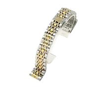 ROUREOX Bracelet Montre Acier Massif, Bande Métal Élégant Fermoir Papillon, Remplacement Poli Brillant pour Emporio Armani Starry Sky-Argent + Or 18mm