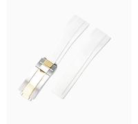 ROUREOX Bracelet Montre Homme Caoutchouc 20Mm Extrémité Incurvée, Bande Remplacement Étanche Fermoir Déployant pour Rolex Submariner/Daytona/Yacht-Master/Oyster Perpetual-Or Blanc Argent 20MM