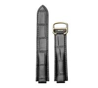 ROUREOX Bracelet-Montre Premium en Cuir Grain Croco, Sangle de Remplacement Durable avec Fermoir en Métal pour Cartier Ballon Bleu & Tank Series-Noir + Or 16mm