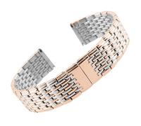ROUREOX Bracelet Montre Remplacement Métal Solide Femmes, Bracelet Acier Inoxydable 9 Perles pour Longines Elegance Collection-Argent Or Rose 20MM