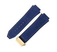 ROUREOX Bracelet Remplacement Homme 26X19Mm, Surface Cuir Mat Et Dessous Silicone pour Hublot Big Bang Classic Fusion-Bleu + Or 26 * 19MM