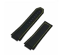 ROUREOX Bracelet Silicone Écologique Doux pour Montre, Réglable, Anti-Transpiration, Déclipable Rapide pour Hu-blot King Power-Noir + Jaune 27x19mm