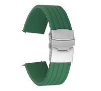 ROUREOX Bracelet Silicone Lisse Réglable pour Montre, Confortable, Résistant à L'Eau, Déclipable Rapide-Boucle vert + argent 18mm