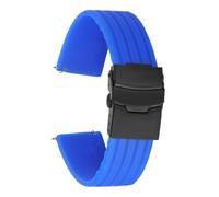 ROUREOX Bracelet Silicone Lisse Réglable pour Montre, Confortable, Résistant à L'Eau, Déclipable Rapide-Bleu clair + boucle Noire 20mm