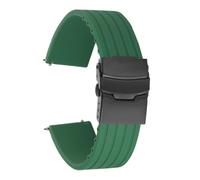 ROUREOX Bracelet Silicone Lisse Réglable pour Montre, Confortable, Résistant à L'Eau, Déclipable Rapide-Boucle verte + Noire 24mm
