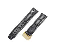 ROUREOX Bracelets de Montre en Cuir Fermoir en Acier Inoxydable Libération Rapide Bracelets de Remplacement de Montre en Cuir pour Maurice Lacroix PT6148 6168 MP6347-Noir + Or 22mm