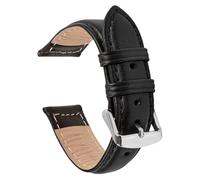 ROUREOX Bracelets Montre Vintage Cuir Lisse Fini Semi-Brillant Bracelet Fermoir Acier Inoxydable-Noir 16mm