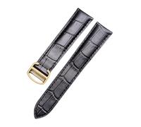 ROUREOX Corrège de Montre en Cuir Authentique Artisanal Libération Rapide Bande avec Hebilla Papillon pour Cartier Ronde Solo-Noir + Or 22mm