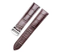 ROUREOX Corrège de Montre en Cuir Authentique Artisanal Libération Rapide Bande avec Hebilla Papillon pour Cartier Ronde Solo-Marron + Argent 20mm