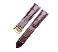 ROUREOX Corrège de Montre en Cuir Authentique Artisanal Libération Rapide Bande avec Hebilla Papillon pour Cartier Ronde Solo-Marron + Or 22mm