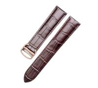 ROUREOX Corrège de Montre en Cuir Authentique Artisanal Libération Rapide Bande avec Hebilla Papillon pour Cartier Ronde Solo-Marron + Or Rose 20mm
