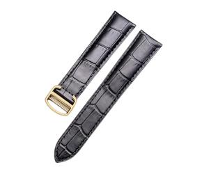 ROUREOX Corrège de Montre en Cuir Authentique Artisanal Libération Rapide Bande avec Hebilla Papillon pour Cartier Ronde Solo-Noir + Or 25mm
