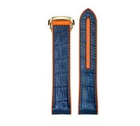 ROUREOX Corrège de Montre en Cuir Authentique et Silicone Libération Rapide Hebilla Pliante et Interface Incurvée pour Omega Seamaster Planet Ocean 600M 300-Orange + Bleu + Or 20mm