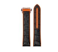 ROUREOX Corrège de Montre en Cuir Authentique et Silicone Libération Rapide Hebilla Pliante et Interface Incurvée pour Omega Seamaster Planet Ocean 600M 300-Orange + Noir + Or Rose 20mm