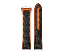 ROUREOX Corrège de Montre en Cuir Authentique et Silicone Libération Rapide Hebilla Pliante et Interface Incurvée pour Omega Seamaster Planet Ocean 600M 300-Orange + Noir + Argent 20mm