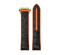 ROUREOX Corrège de Montre en Cuir Authentique et Silicone Libération Rapide Hebilla Pliante et Interface Incurvée pour Omega Seamaster Planet Ocean 600M 300-Orange + Noir + Or 22mm