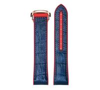 ROUREOX Corrège de Montre en Cuir Authentique et Silicone Libération Rapide Hebilla Pliante et Interface Incurvée pour Omega Seamaster Planet Ocean 600M 300-Rouge + Bleu + Or Rose 20mm