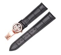 ROUREOX Corrège de Montre en Cuir Authentique Libération Rapide Fermeture en Métal Inoxydable et Bande de Remplacement pour PATEK Philippe 5146 5396 5271-Noir + Or Rose 19mm