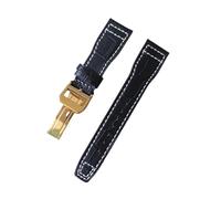ROUREOX Corrège de Montre en Cuir Authentique Souple Fermeture en Métal Inoxydable Libération Rapide et Bande de Remplacement pour IWC Big Pilot Portugieser Automatic 7 Days-Noir + Or + A