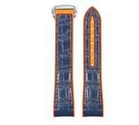 ROUREOX Corrège de Montre en Cuir avec Libération Rapide Bandes de Cuir Ajustables Bracelet de Remplacement pour Omega Seamaster Diver 300M Planet Ocean 600M-Orange + Bleu + Argent 22mm