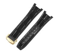 ROUREOX Corrège de Montre Homme en Cuir Authentique et Silicone Libération Rapide Fermeture en Métal Inoxydable et Bande de Remplacement pour Omega Constellation-Noir + Or
