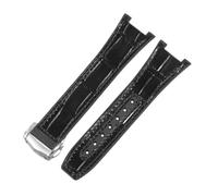ROUREOX Corrège de Montre Homme en Cuir Authentique et Silicone Libération Rapide Fermeture en Métal Inoxydable et Bande de Remplacement pour Omega Constellation-Noir + Argent