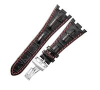 ROUREOX Cuir Authentique Bandes de Remplacement Boucle en Acier Inoxydable Bracelets de Montre Ajustables Fermoir Accessoires pour AUDEMARS PIGUET Royal Oak Offshore-Noir + Rouge + Argent