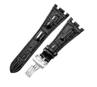 ROUREOX Cuir Authentique Bandes de Remplacement Boucle en Acier Inoxydable Bracelets de Montre Ajustables Fermoir Accessoires pour AUDEMARS PIGUET Royal Oak Offshore-Noir + Argent