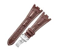 ROUREOX Cuir Authentique Bandes de Remplacement Boucle en Acier Inoxydable Bracelets de Montre Ajustables Fermoir Accessoires pour AUDEMARS PIGUET Royal Oak Offshore-Marron + Blanc + Argent
