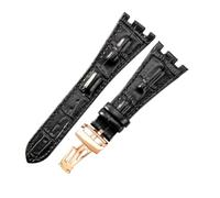 ROUREOX Cuir Authentique Bandes de Remplacement Boucle en Acier Inoxydable Bracelets de Montre Ajustables Fermoir Accessoires pour AUDEMARS PIGUET Royal Oak Offshore-Noir + Or Rose