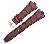 ROUREOX Cuir Authentique Bracelets de Montre Fermoir Papillon en Acier Inoxydable Libération Rapide Bracelets de Remplacement pour Vacheron Constantin Overseas Collection-Marron + Or Rose A 8mm