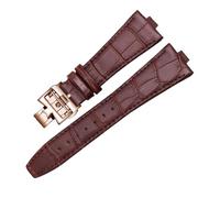 ROUREOX Cuir Authentique Bracelets de Montre Fermoir Papillon en Acier Inoxydable Libération Rapide Bracelets de Remplacement pour Vacheron Constantin Overseas Collection-Marron + Or Rose B 8mm