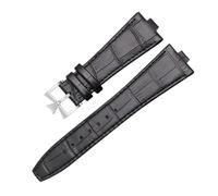 ROUREOX Cuir Authentique Bracelets de Montre Fermoir Papillon en Acier Inoxydable Libération Rapide Bracelets de Remplacement pour Vacheron Constantin Overseas Collection-Noir + Argent A 7mm