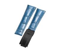 ROUREOX Doux Cuir Authentique Bande de Montre de Remplacement Cuir Lisse Boucle Pliante Bracelet de Montre Fermoir Pliant pour Rolex Cosmograph Daytona-Bleu + Noir