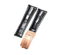 ROUREOX Doux Cuir Authentique Bande de Montre de Remplacement Cuir Lisse Boucle Pliante Bracelet de Montre Fermoir Pliant pour Rolex Cosmograph Daytona-Noir + Or Rose
