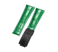 ROUREOX Doux Cuir Authentique Bande de Montre de Remplacement Cuir Lisse Boucle Pliante Bracelet de Montre Fermoir Pliant pour Rolex Cosmograph Daytona-Vert + Noir