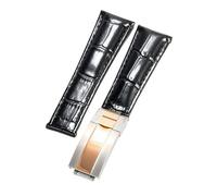 ROUREOX Doux Cuir Authentique Bande de Montre de Remplacement Cuir Lisse Boucle Pliante Bracelet de Montre Fermoir Pliant pour Rolex Cosmograph Daytona-Noir + Argent + Or Rose